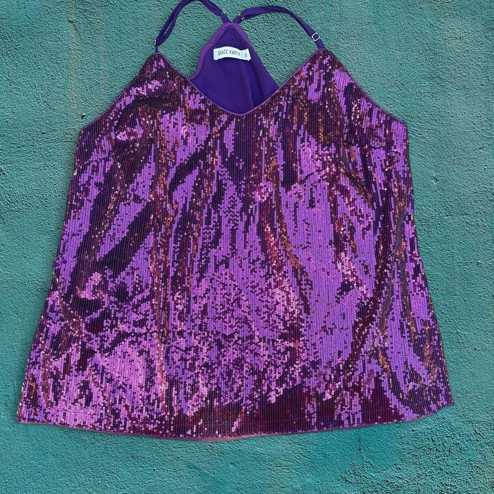 Grace Karin Plus Size Purple Sequin Halter Top